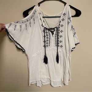 White and Blue Babydoll Top